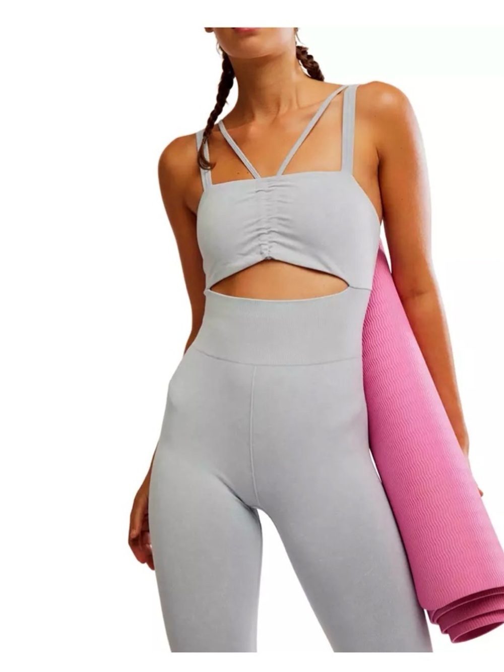 FP Movement by Free People Light Gray Cutout Jumpsuit